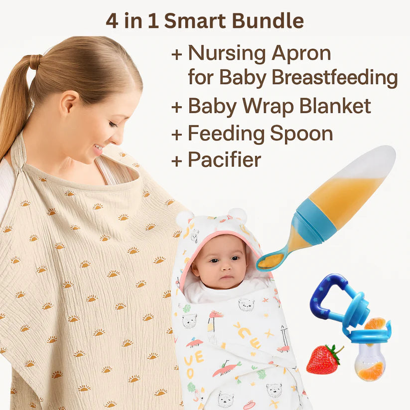 4 in 1 Special Bundle Wrap blanket + Nursing Apron (Free Feeding Spoon and pecifier)